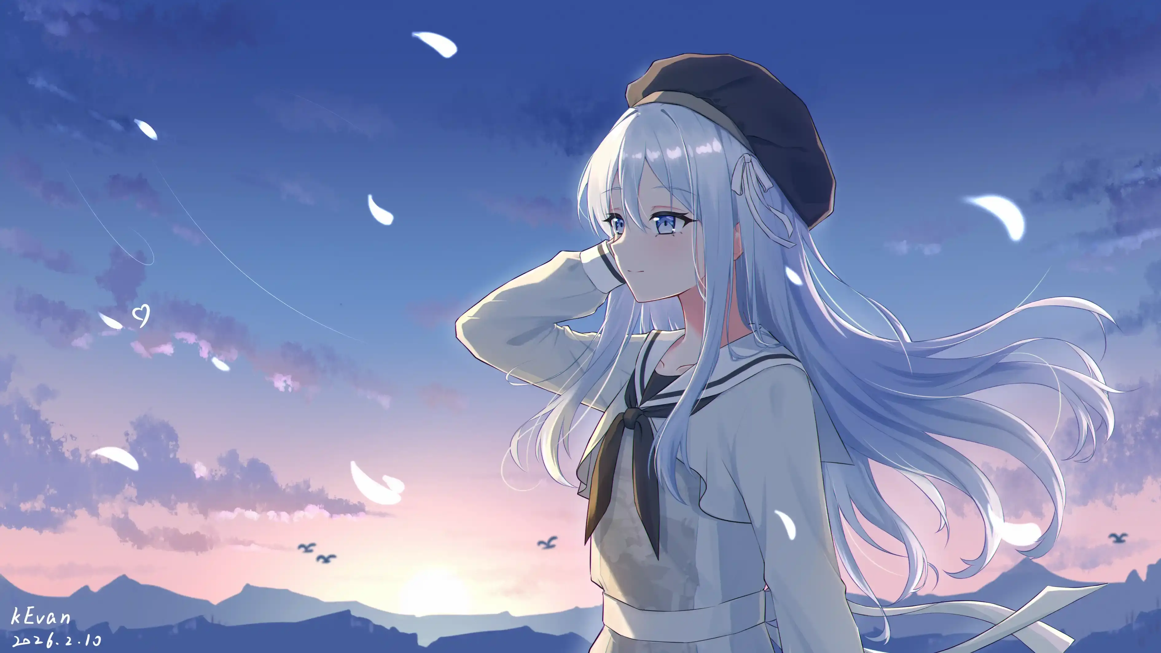 Anime-style illustration of a dreamy sky scene, Pixiv ID 140981624
